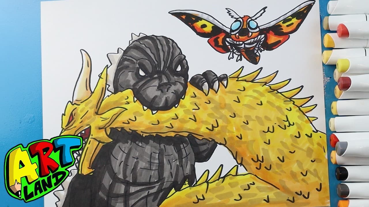 Preview of How to Draw Godzilla vs Ghidorah vs Mothra