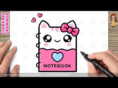Preview of How to Draw a Cute Kitty Notebook | Easy Kawaii Notebook Drawing for Kids and toddlers!