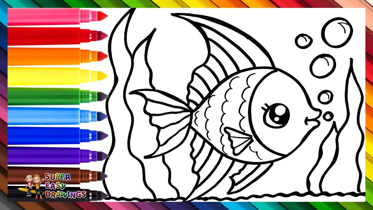 Preview of Draw And Color A Cute Fish 🐠🌈 Drawings For Kids