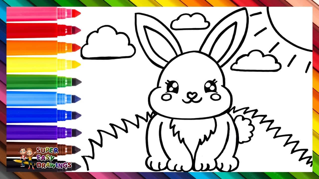 Preview of Draw and Color a Cute Bunny 🐰🐇🌈 Drawings for Kids