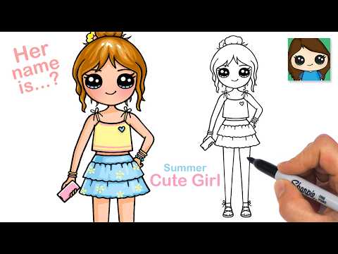 Preview of How to Draw Cute Summer Girl Holding a Phone 🩷