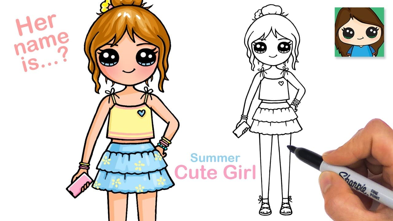 Preview of How to Draw Cute Summer Girl Holding a Phone π©·