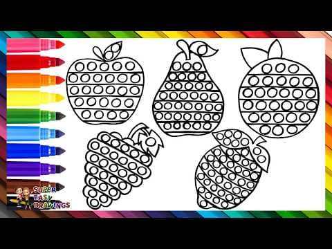 Preview of Draw and Color 5 POP IT Fruits πππππ Drawings for Kids