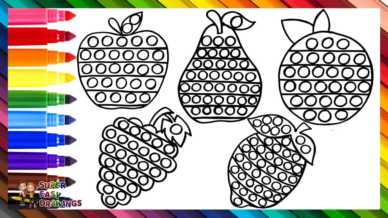 Preview of Draw and Color 5 POP IT Fruits ๐๐๐๐๐ Drawings for Kids