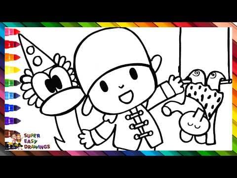 Preview of Draw and Color Pocoyo and His Friends Playing Circus 👶🐥🐘🎪 Drawings for Kids