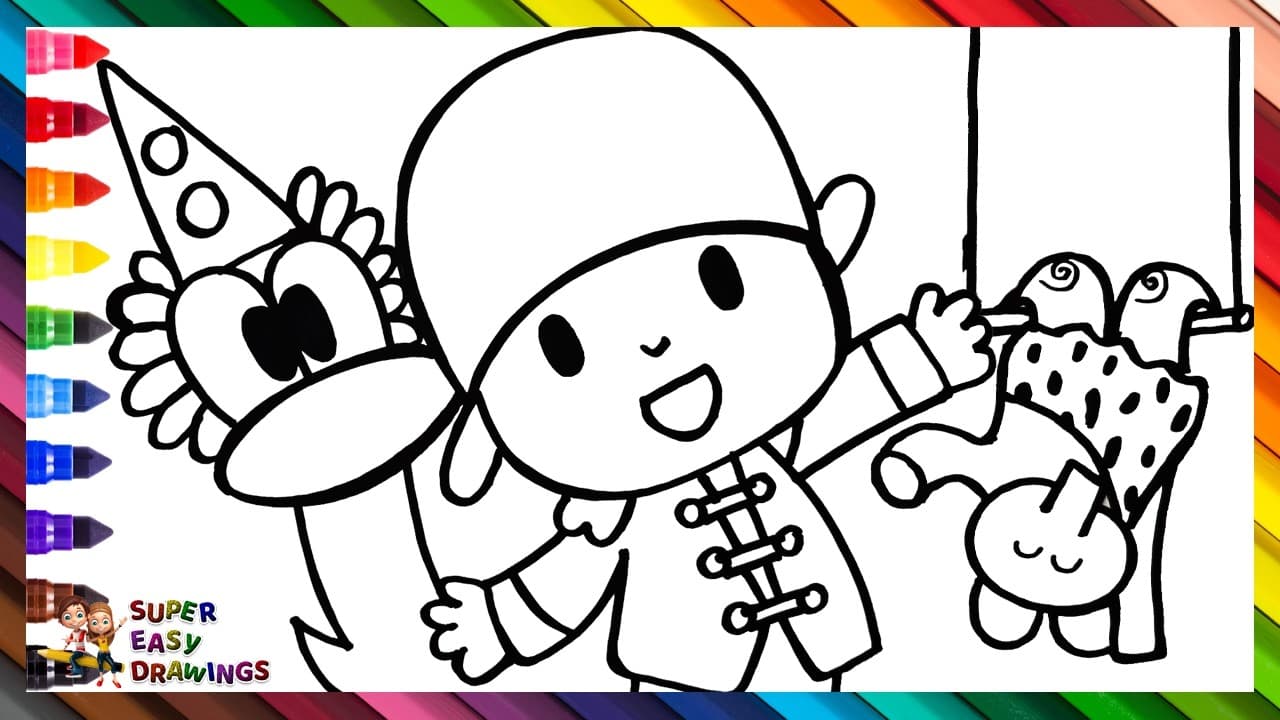 Preview of Draw and Color Pocoyo and His Friends Playing Circus πΆπ₯ππͺ Drawings for Kids