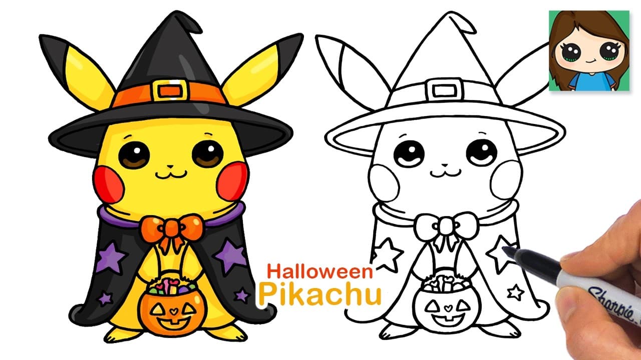 Preview of How to Draw Pikachu Halloween Trick or Treat π Pokemon