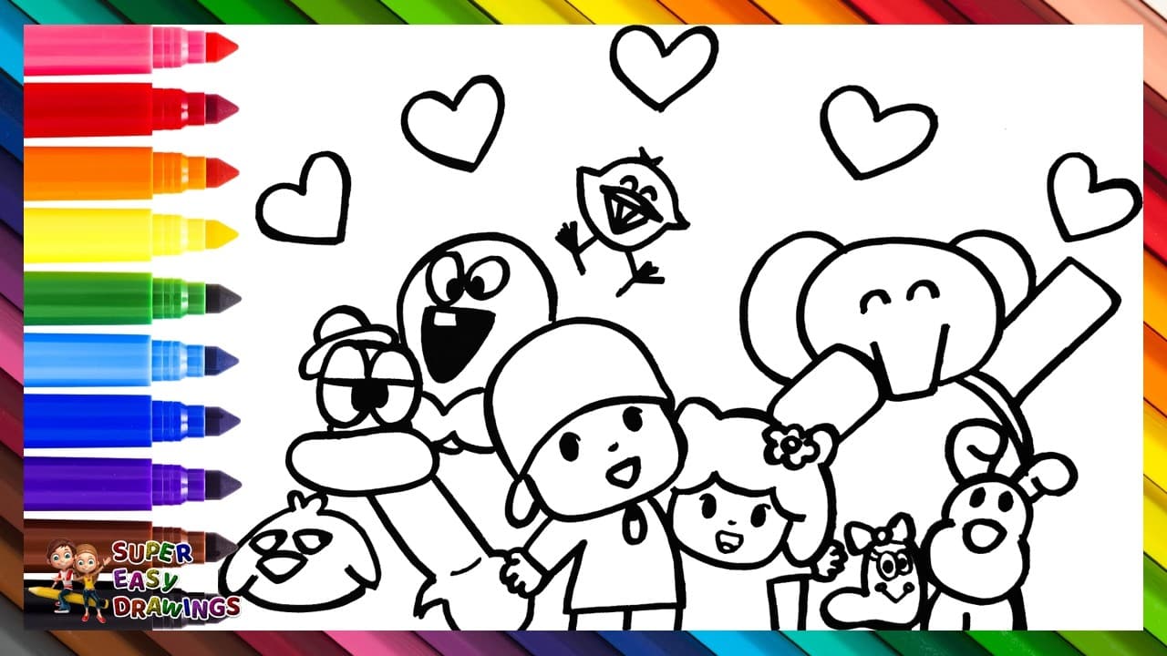 Preview of Draw and Color Pocoyo and His Friends πΆπ§π¦ππΆππ¦π Drawings for Kids