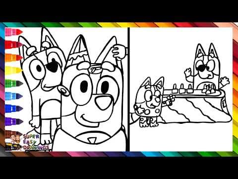 Preview of Draw and Color Bluey and Bingo Playing Beauty Salon 🐶💅✂️ Drawings for Kids