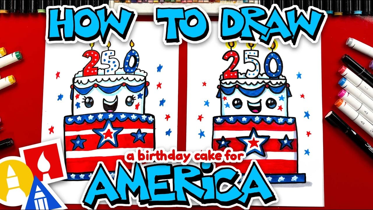 Preview of How To Draw A Happy Birthday Cake For America 250 Years!