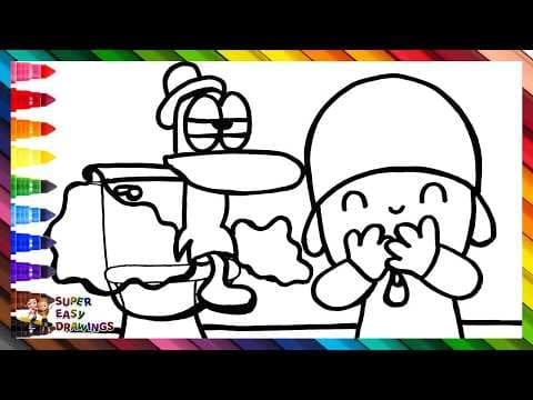 Preview of Draw and Color Pocoyo and Pato on the Toilet 👶🦆💩🚽 Drawings for Kids