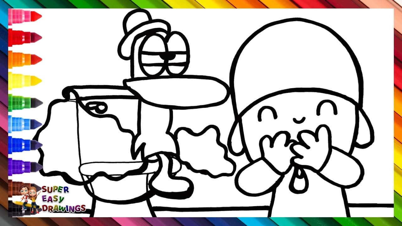 Preview of Draw and Color Pocoyo and Pato on the Toilet πΆπ¦π©π½ Drawings for Kids
