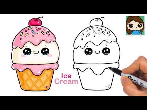 Preview of How to Draw Ice Cream Cone Scoop 🍨 Cute Dessert Art