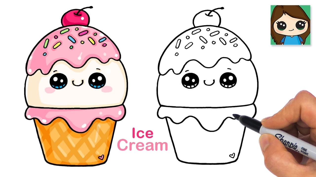 Preview of How to Draw Ice Cream Cone Scoop 🍨 Cute Dessert Art