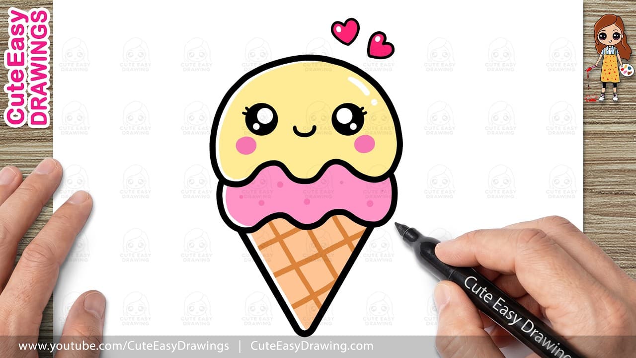 Preview of How to Draw an Ice Cream Cone | Kawaii Ice Cream Drawing for Kids & Toddlers!