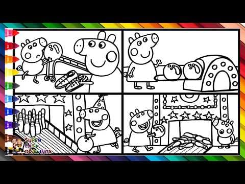 Preview of Draw and Color Peppa Pig and George Pig Playing Bowling 🐷🎳🐷🌈 Drawings for Kids