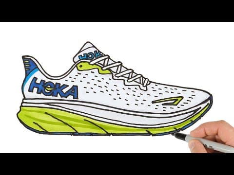 Preview of How to Draw Hoka Sneaker | Super Easy Step-by-Step Tutorial!