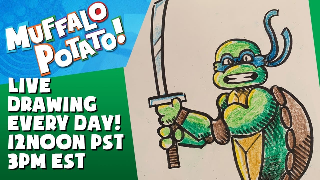 Preview of How To Draw a LEONARDO from TMNT! TEENAGE MUTANT NINJA TURTLES with MUFFALO POTATO