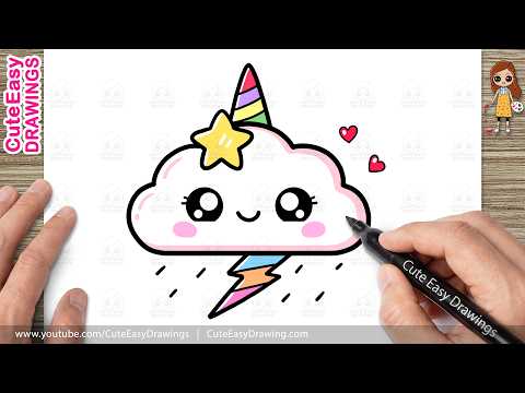 Preview of How to Draw a Cute Unicorn Rain Cloud | Easy Kawaii Drawing for Kids & Toddlers!