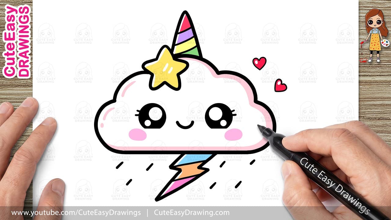 Preview of How to Draw a Cute Unicorn Rain Cloud | Easy Kawaii Drawing for Kids & Toddlers!
