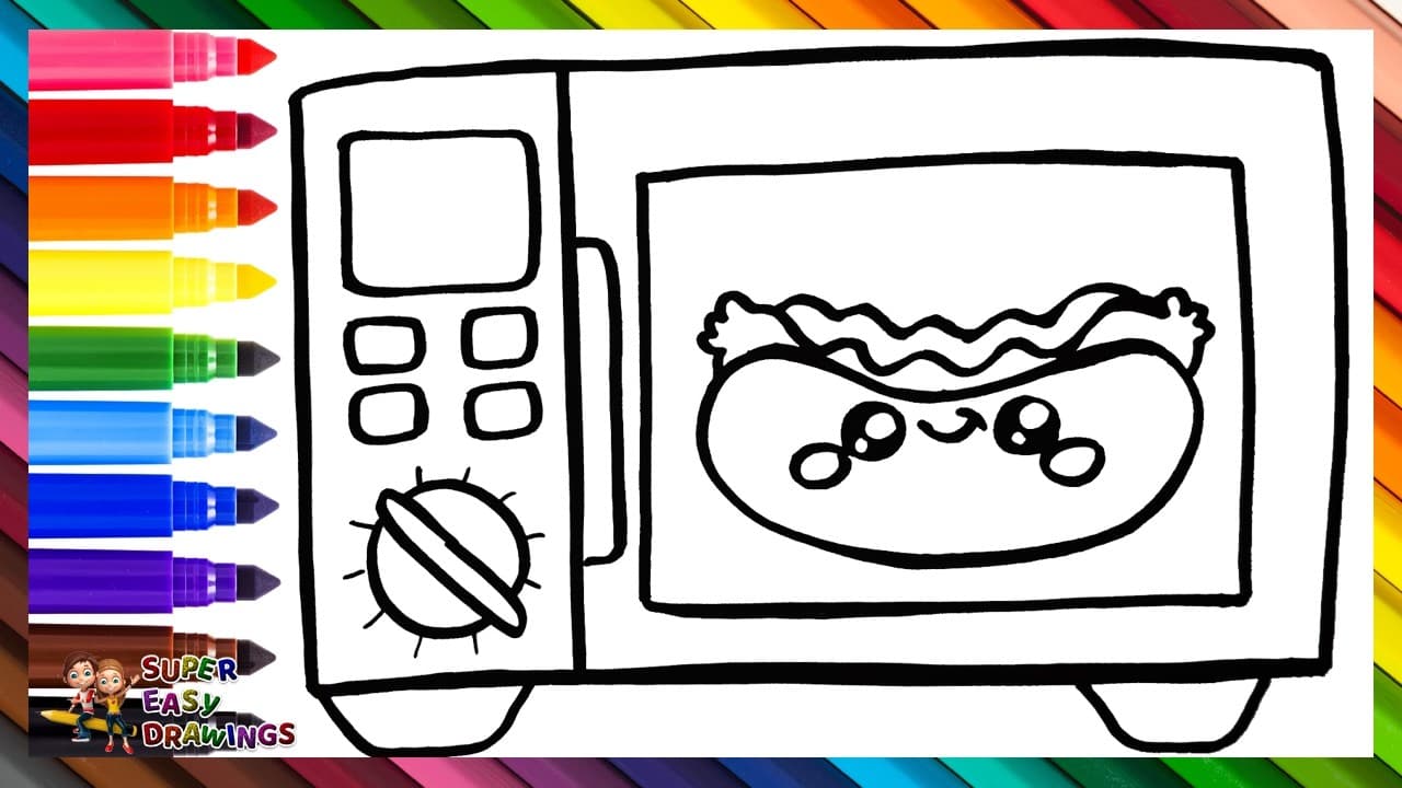 Preview of Draw and Color a Microwave with a Cute Hot Dog ππ Drawings for Kids