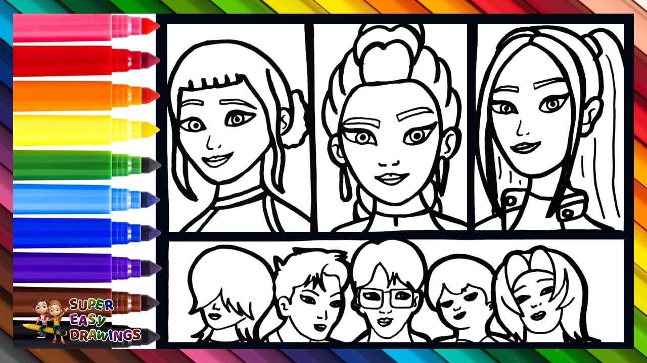 Preview of Draw and Color the Characters from K Pop Demon Hunters: Huntrix and the Saja Boys π©βπ€β¨πΉπ‘οΈπ§βοΏ½