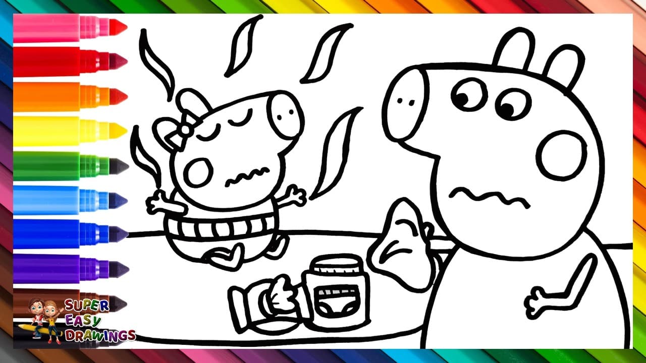 Preview of Draw and Color Peppa Pig Changing Baby Evieโs Diaper ๐ท๐ผ๐ฉ๐คข Drawings for Kids
