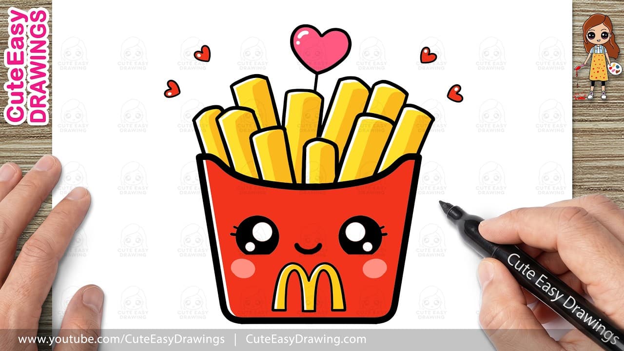Preview of How to Draw Cute French Fries | Easy Kawaii Fast Food Drawing for Kids & Toddlers!