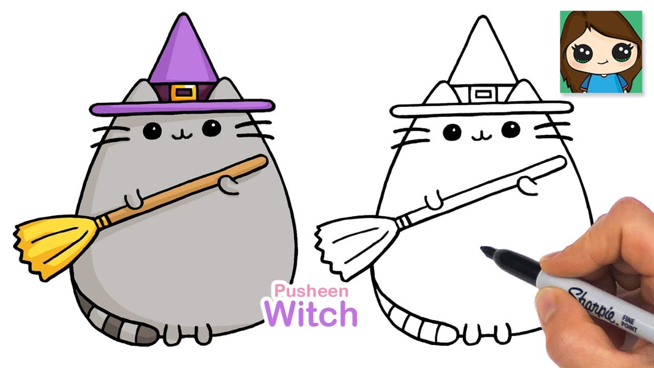 Preview of How to Draw a Cat Witch | Pusheen Halloween