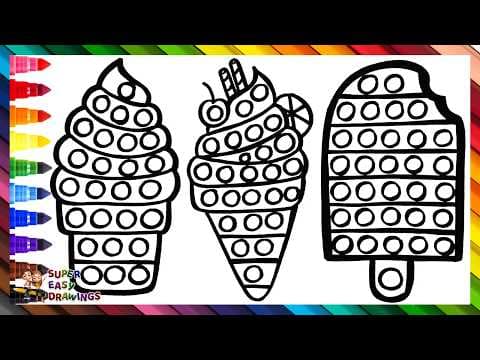 Preview of Draw and Color 3 POP IT Ice Creams 🍦🍦🍦🔴🟠🟡🟢🔵🟣🌈 Drawings For Kids