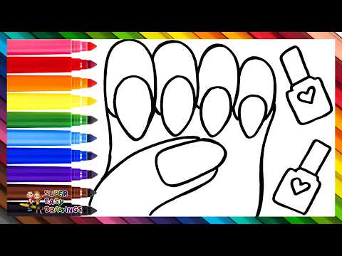 Preview of Draw And Color A Hand With Rainbow Nailpolish 💅🌈 Drawings For Kids
