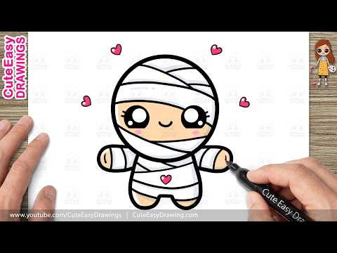 Preview of How to Draw a Cute Mummy Easy Step by Step | Kawaii Halloween Drawing Tutorial