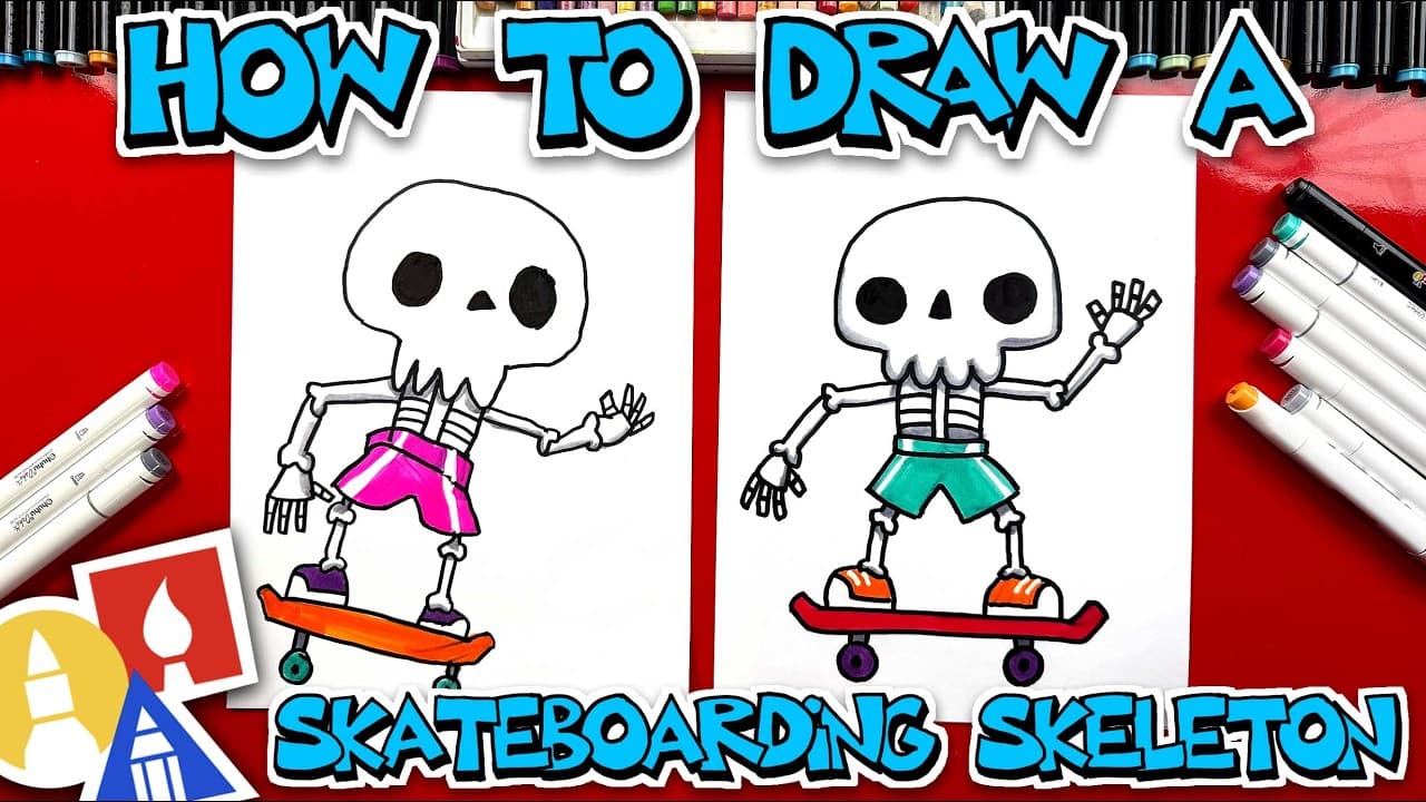 Preview of How To Draw A Skateboarding Skeleton