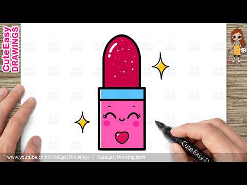 Preview of How to Draw a Cute Lipstick | Kawaii Lipstick Drawing for Kids and Toddlers!
