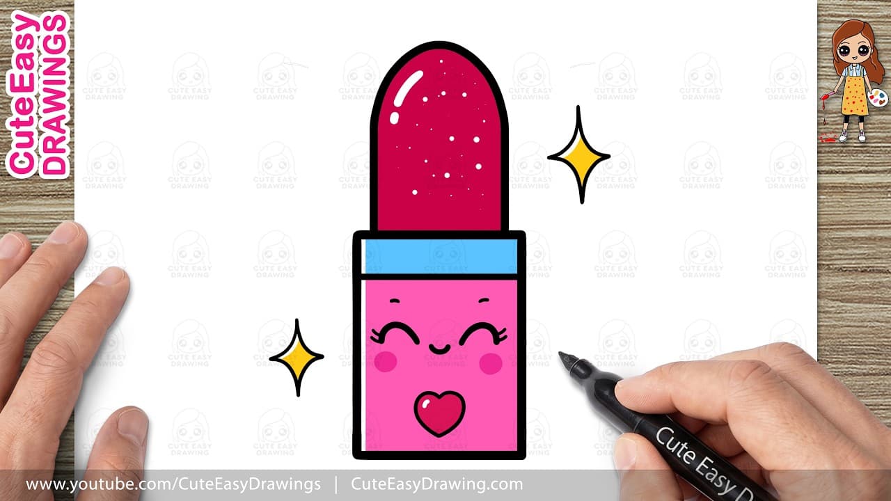 Preview of How to Draw a Cute Lipstick | Kawaii Lipstick Drawing for Kids and Toddlers!