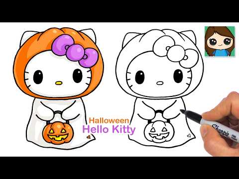 Preview of How to Draw Hello Kitty Pumpkin Ghost ππ» Sanrio Halloween Cute Art