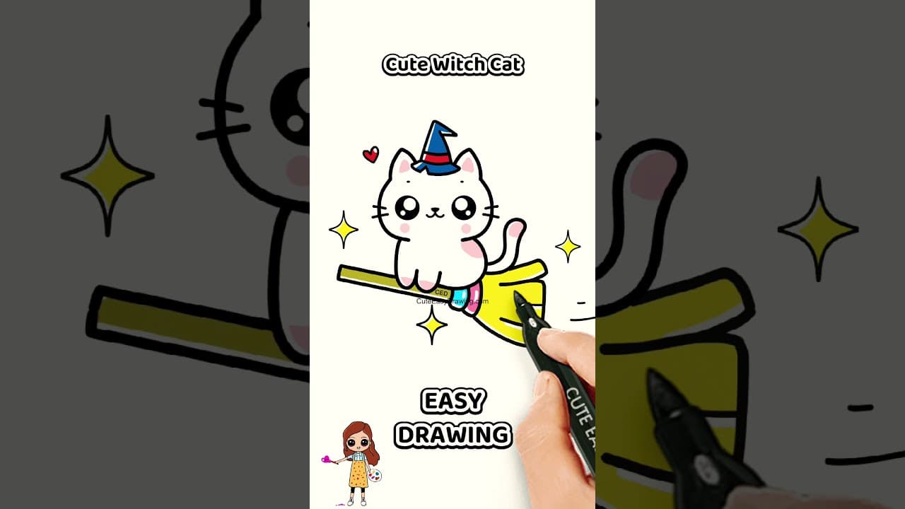 Preview of How to Draw a Cute Halloween Witch Cat π±π§ββοΈ | Easy Halloween Drawing #Shorts