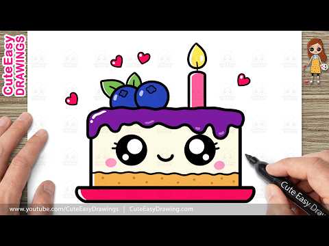 Preview of How to Draw a Cute Blueberry Cheesecake Easy Step by Step | Kawaii Dessert Drawing For Kids!