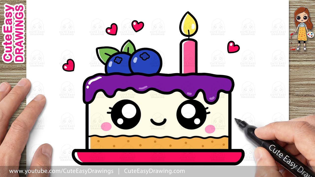 Preview of How to Draw a Cute Blueberry Cheesecake Easy Step by Step | Kawaii Dessert Drawing For Kids!