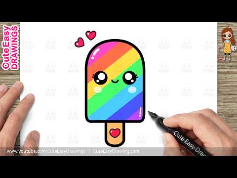 Preview of How to Draw a Cute Rainbow Ice Cream Step by Step | Kawaii Ice Cream Drawing for Kids & Toddlers!