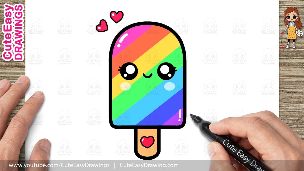 Preview of How to Draw a Cute Rainbow Ice Cream Step by Step | Kawaii Ice Cream Drawing for Kids & Toddlers!