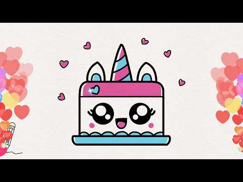 Preview of How to Draw a Simple Cute Unicorn Cake, Easy Draw and Color Step by Step