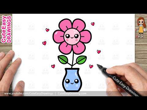 Preview of How to Draw a Cute Flower in a Vase Easy Step-by-Step | Kawaii Flower Drawing for Kids and Toddlers!