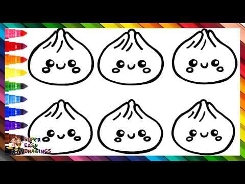 Preview of Draw and Color 6 Cute Dumpling Squishies 🥟🌈 Drawings for Kids