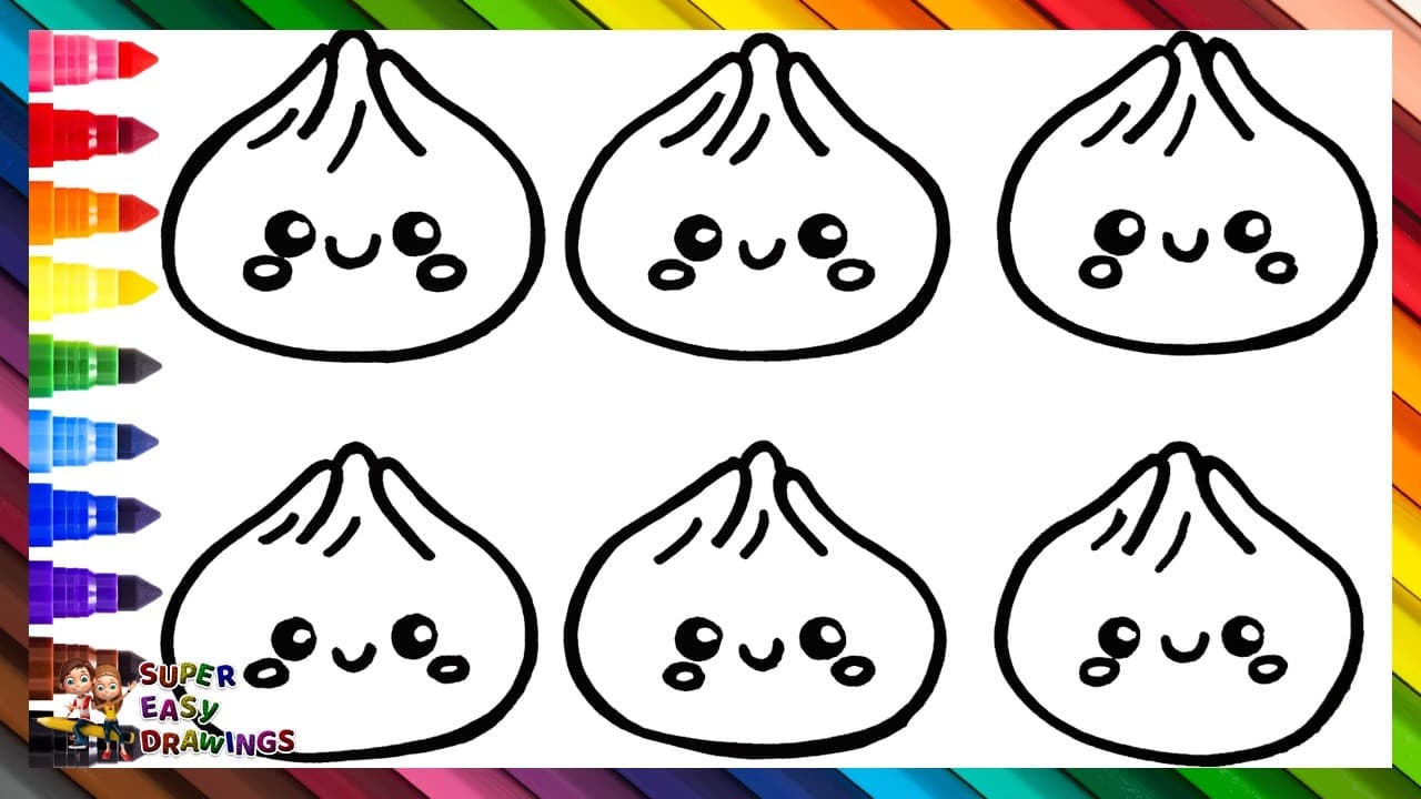 Preview of Draw and Color 6 Cute Dumpling Squishies π₯π Drawings for Kids