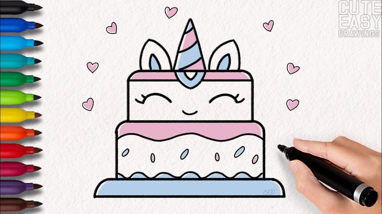 Preview of How to Draw a Simple Cute Unicorn Cake
