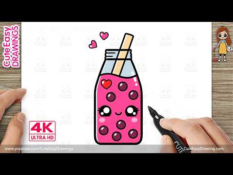 Preview of How to Draw a Cute Bubble Tea | Easy Kawaii Boba Drink Bottle Drawing for Kids and Toddlers!
