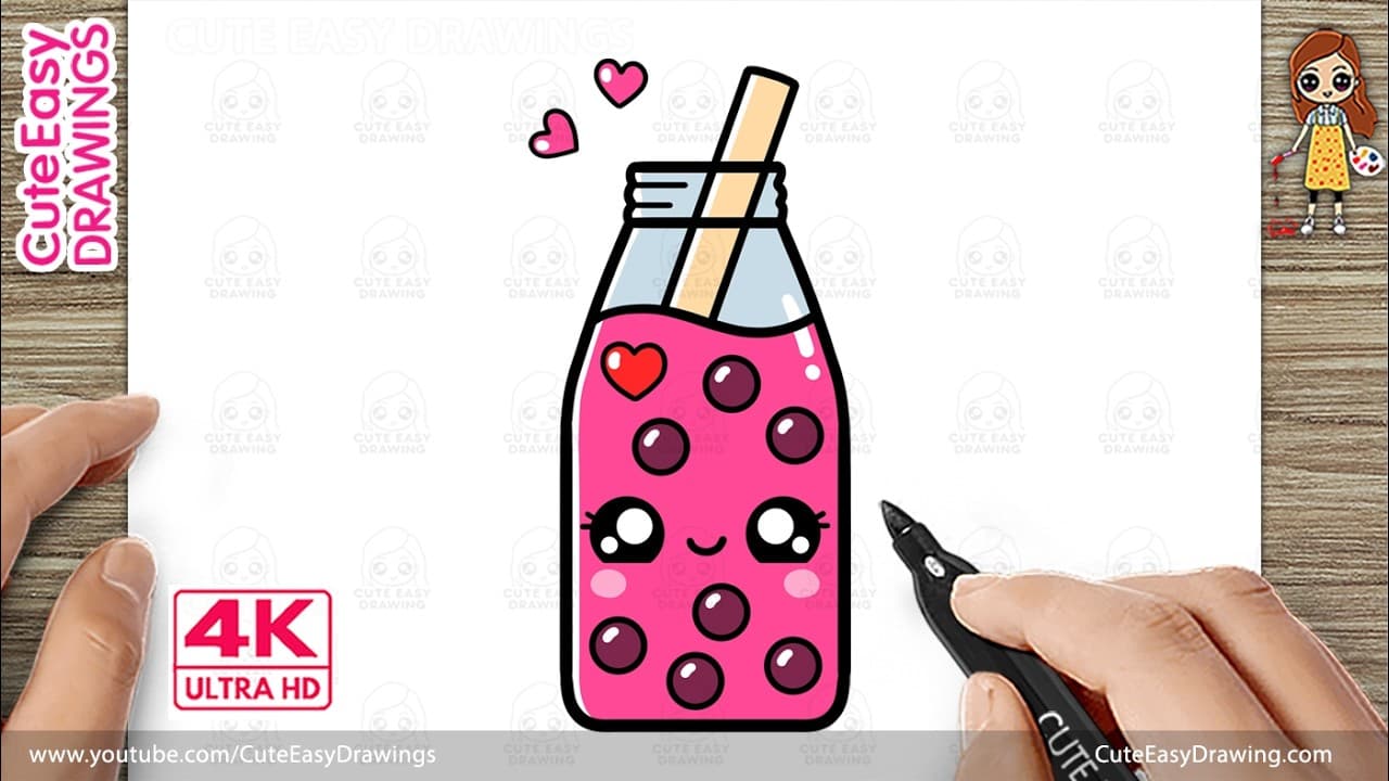 Preview of How to Draw a Cute Bubble Tea | Easy Kawaii Boba Drink Bottle Drawing for Kids and Toddlers!