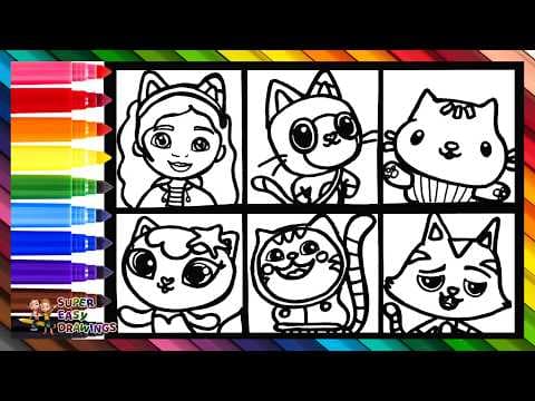 Preview of Draw and Color the Characters from Gabby’s Dollhouse 👧🏽🐱🧜♀️🎶 🧁🐾🌈 Drawings for Kids