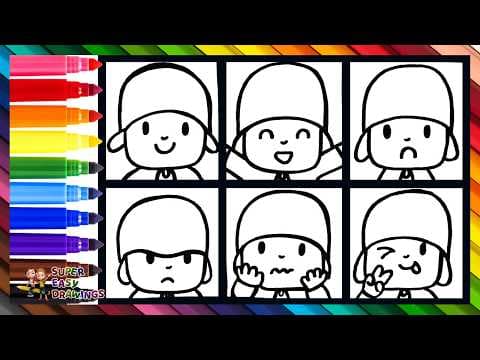 Preview of Draw and Color Pocoyó’s Different Emotions 👶🙂😀🙁😡😨🤪 Drawings for Kids